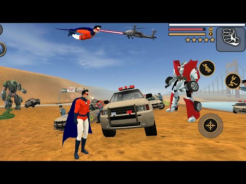 Vegas Crime Simulator (Rope Hero Fight Car Robot) Red Super Hero on Army Base - Android Gameplay HD