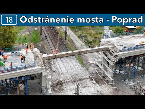 Odstránenie nosnej konštrukcie mosta na ceste I/18 v Poprade (16.5.2025)