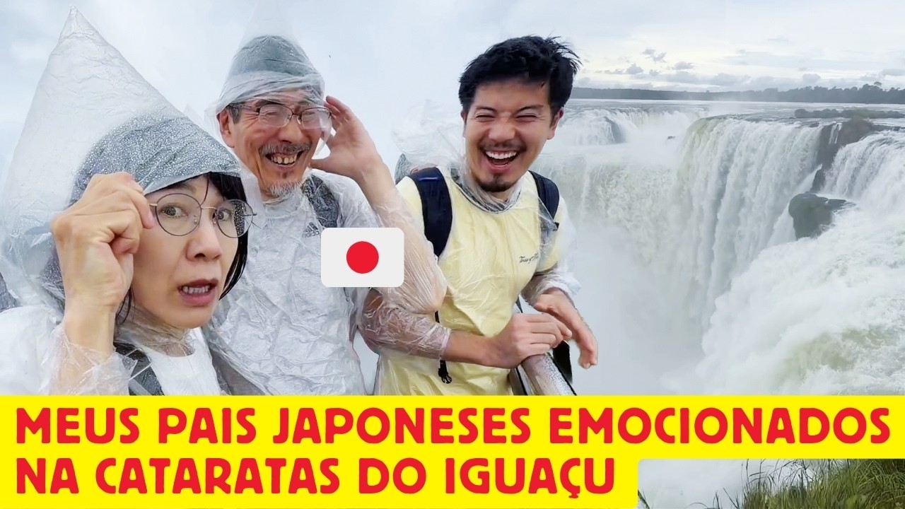 Meus pais japoneses emocionados nas Cataratas do Iguaçu pela primeira vez