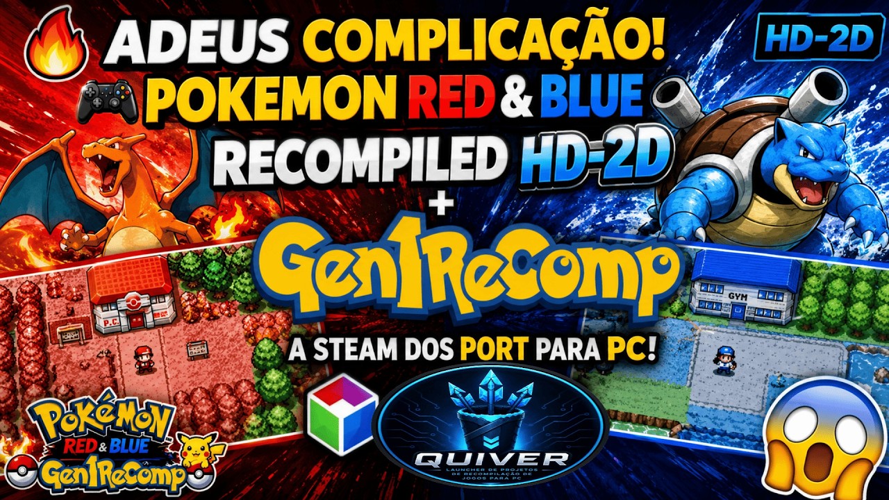 🔥 ADEUS COMPLICAÇÃO! 🎮POKEMON RED & BLUE RECOMPILED HD 2D + QUIVER A STEAM DOS PORT PARA PC! 😱