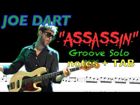 Assassin - Joe Dart's bass groove/solo TRANSCRIBED (EPILEPSY WARNING: FLASHING!!! SKIP TO 0:02)