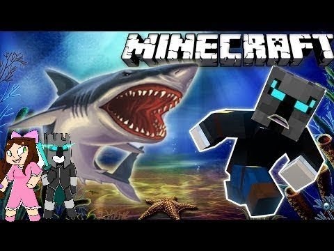 PopularMMOs Pat and Jen Minecraft SHARK ATTACK CHALLENGE GAMES Lucky Block Mod Modded Mini Game