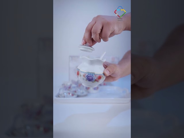 طقم بيالات شاي زجاج وفناجين قهوة سيراميك مع صحون ا...