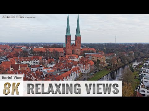 Lübeck, Germany: Obertrave - Altstadt - Dom - 4K/8K - Short Relaxing Aerial Views - SR022