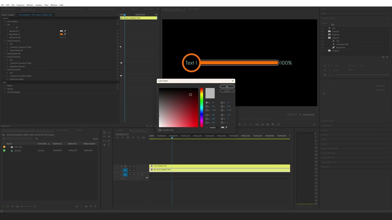 How to edit the Animated Infographic Modern Style Colored Info Card 13 in Premiere Pro