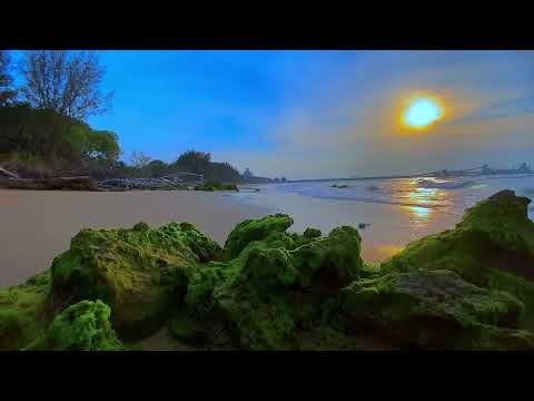 4K Calming Ocean Sunset Ambience. Gentle Wave Sounds - White Noise ASMR -  Sea Ocean Sounds LIVE