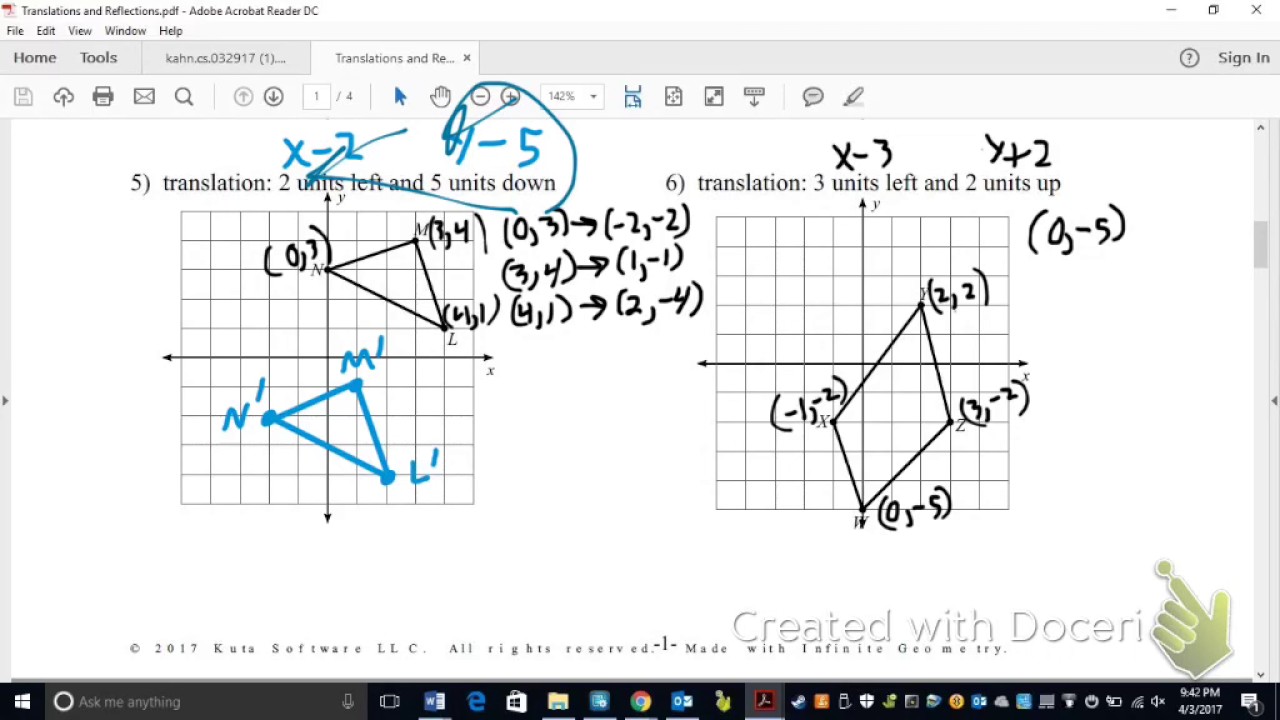 Translations and reflections Worksheet