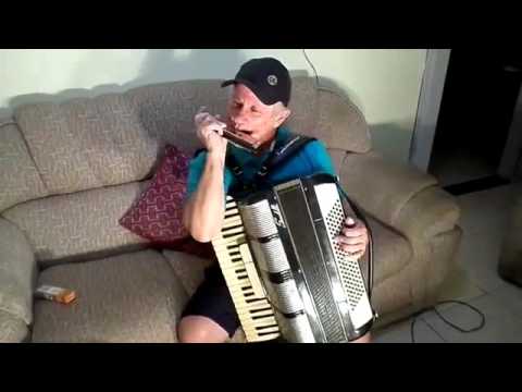 Great Musician One Man and Accordion Scandalli 120bx and Harmonics simultaneously, concurrently