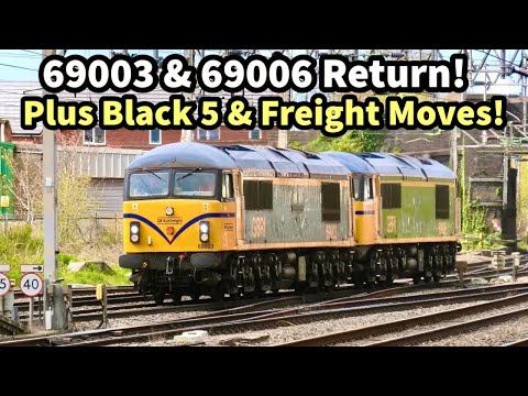 69003 & 69006 RETURN! Black 5 & 66793 with 2 x CRANES, Class 730 test runs & FREIGHT at Stafford..!