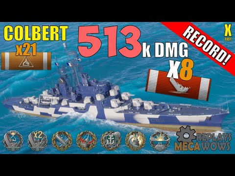 DAMAGE RECORD! Colbert 8 Kills & 513k Damage | World of Warships Gameplay