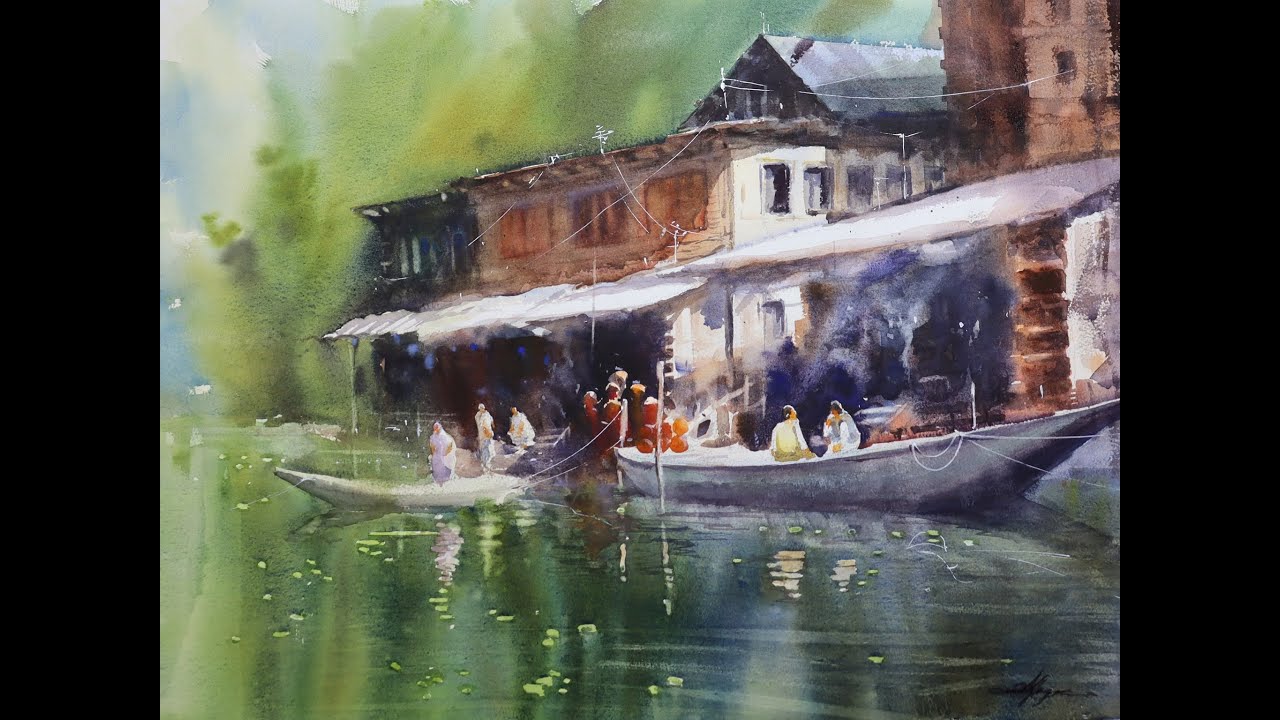 Watch video Live Watercolor Painting Landscap, Jammu and Kashmir,Boats,Reflection By Artist Achintya Hazra Now Live Watercolor Painting Landscap, Jammu and Kashmir,Boats,Reflection By Artist Achintya Hazra