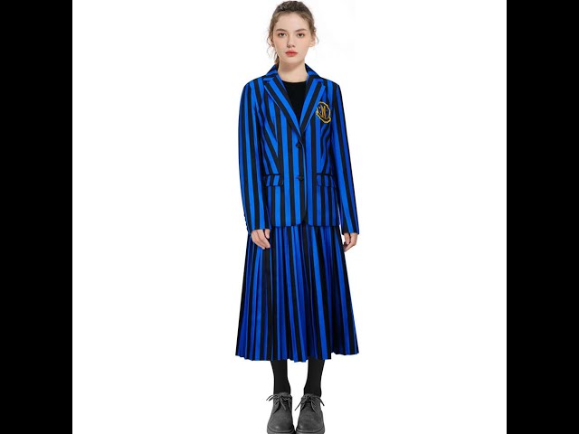 Vídeo relacionado con Rubies Disfraz Miércoles Addams Uniforme Escolar Nevermore para mujer, Top con chaqueta y falda, Oficial Wednesday, Miercoles Addams para Halloween, Carnaval y Cosplay