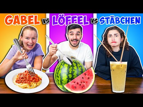 STÄBCHEN vs LÖFFEL vs GABEL CHALLENGE! Getränk mit Stäbchen, wie soll das funktionieren?