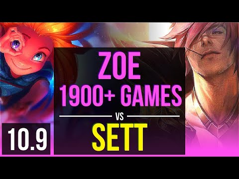 ZOE vs SETT (MID) | 1900+ games, 1.0M mastery points, KDA 15/2/7, Legendary | KR Master | v10.9
