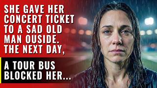 She Gave Her Ticket to a Sad Old Man Outside the Arena. The Next Day, a Tour Bus Blocked Her Road...