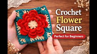 Easy 3D Flower Square Crochet Tutorial for Beginners#crochet #handmade #knitting