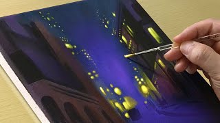 How to draw a Rainy Day on Black Canvas / Acrylic Painting for Beginners #312