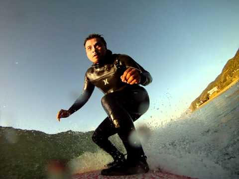 Surfing Topanga State Beach with GoPro Camera on Glen Kennedy Hybrid Surfboard