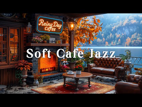 Vintage Coffee Shop ☕Rainy Day with Smooth Piano Jazz Music & Crackling Fireplace for Relaxing