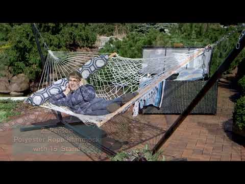 Ultimate Patio Classic Double Rope Hammock & Pillow w/ 15-Foot Black Stand