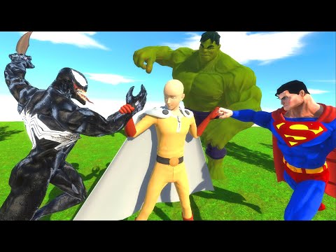 ONE PUNCH MAN (SAITAMA) vs SUPERMAN, HULK, VENOM - Animal Revolt Battle Simulator