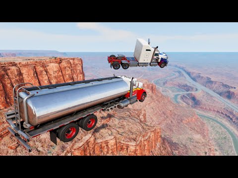 Heavy Vehicle High Speed Jumps In Canyon (Crash Test)#2 - BeamNG.drive Crazy Jumps With Total Damage