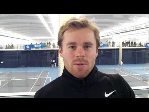 Liam Broady's coach, Mark Hilton, talks to Avon & Wiltshire LTA