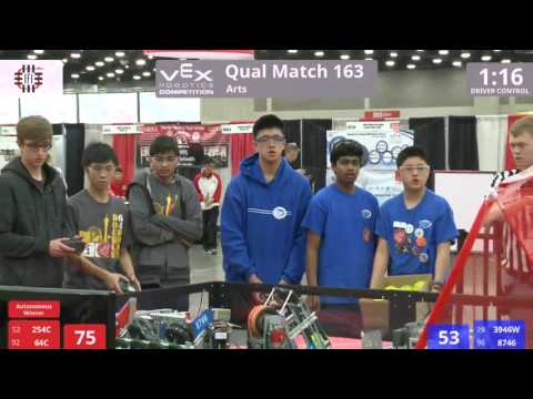 VEX Worlds 2016 VRC High School Arts Qual 163 (254C 64C) 248 vs 191 (3946W 8746)