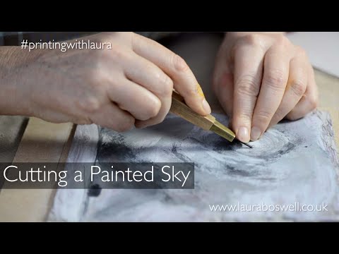 Cutting my Reduction Linocut to mimic Brush Marks