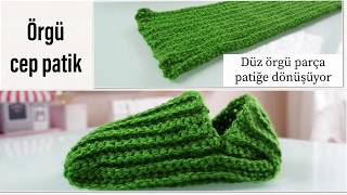 Düz örgü parçadan patik/ kadın erkek En kolay örgü patik modelleri / Figen Ararat