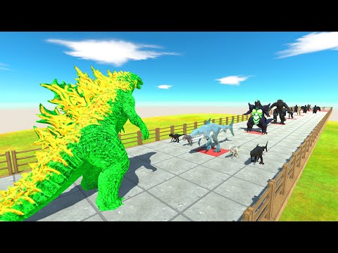 Godzilla Green Super VS Team Mecha Godzilla Black; Anguirus Black - Animal Revolt Battle Simulator
