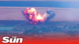 Moment Russian fighter jet is blown out of the sky in a HUGE fireball