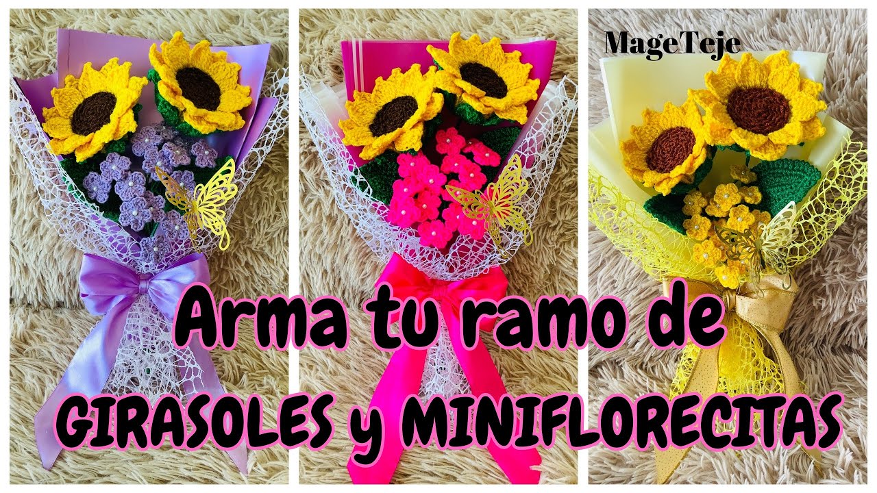 💐NUEVO diseño de RAMO DE GIRASOLES Y MINIFLORECITAS A COROCHET | Emprende y vende | Rápido y fácil 💐