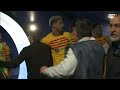 Barcelona players in the tunnel after Espanyol fans rushed the pitch.