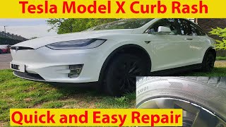 Tesla Model X Black Alloy Rim quick and cheap Curb Rash Repair.