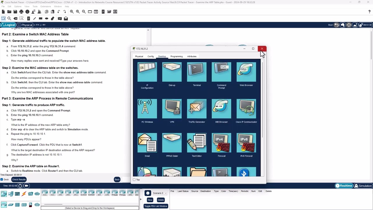 CCNA1-ITNv7 - 9.2.9 Packet Tracer - Examine the ARP Table