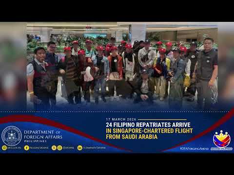24 Filipino Repatriates Arrive in Singapore-Chartered Flight from Saudi Arabia