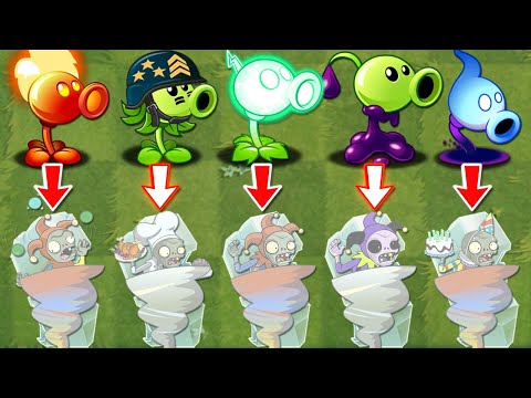 PvZ 2 Challenge - All PEA 5 POWER UP Vs Team Frozen Jester Zombie - Who Will Win?