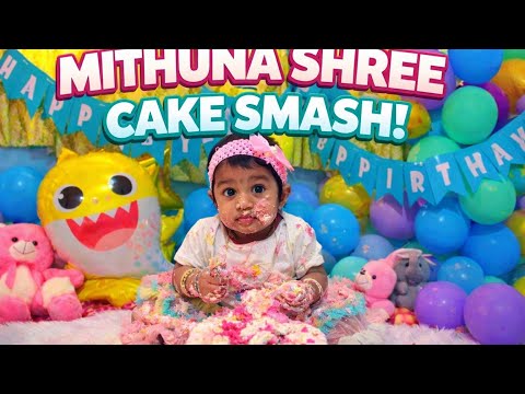 Mithuna Shree Cake Smash...🎂🥳❤️😘🧿#oneyear#1stbirthdayspl#ugadi#30march2025#mygirlfirstbday#cakesmash