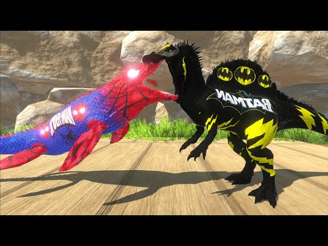 BATMAN SPINOSAURUS VS SPIDERMAN MOSASAURUS DEATH RUN - Animal Revolt Battle Simulator