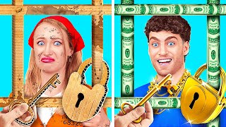 RICH VS BROKE IN JAIL 🔒Funny Adventures and Room Makeover with Art in Prison by 123 GO!