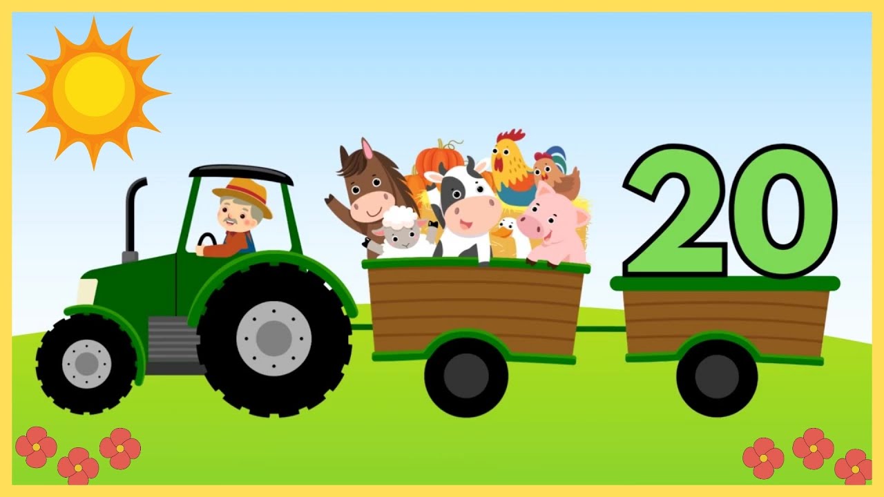 Aprender a contar de 1 a 20 - Números - Quantidades - Animais da fazenda - Vídeo animado