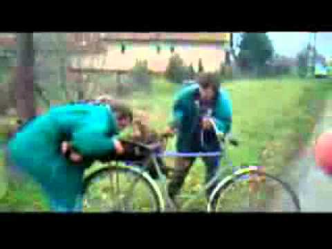 2 Russian drunk dudes, 1 bike, 1 trunk