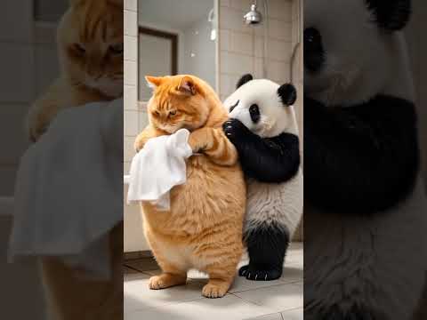 # a cat and a panda#cartoon #reels #viralvideo #cats