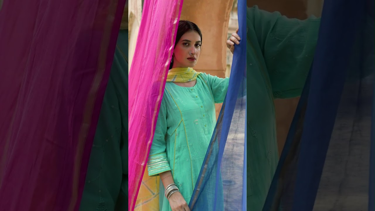 Firozi embroidered kurta pant set with dupatta
