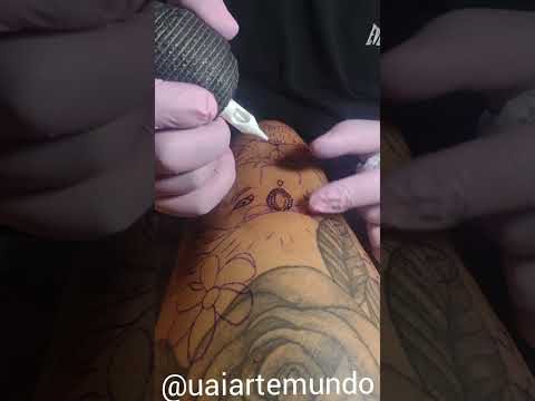 Tatuando um leão aumentando a tattoo floral