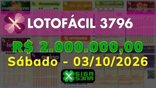 Resultado da Lotofácil 3796, Sábado, 03/10/2026