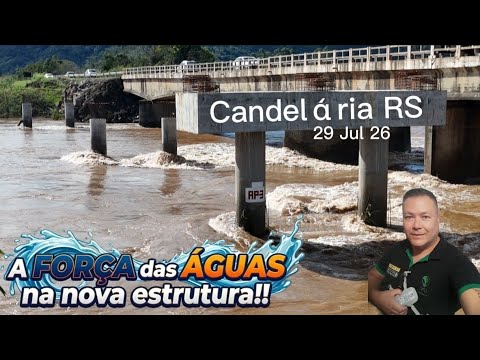 Com a chuva dos últimos dias, o Rio Pardo em Candelária RS, mostra sua força nas estruturas da ponte