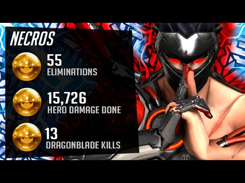 Genji God Necros Goes Insane with - 55 elims! POTG! [ Overwatch Season 29 Top 500 ]