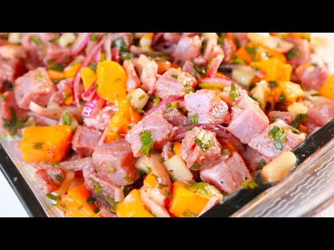 CEVICHE DE ATUN FRESCO CON MANGO  FACIL RAPIDO Y DELICIOSO | COCINABLOG #iriscocinablog